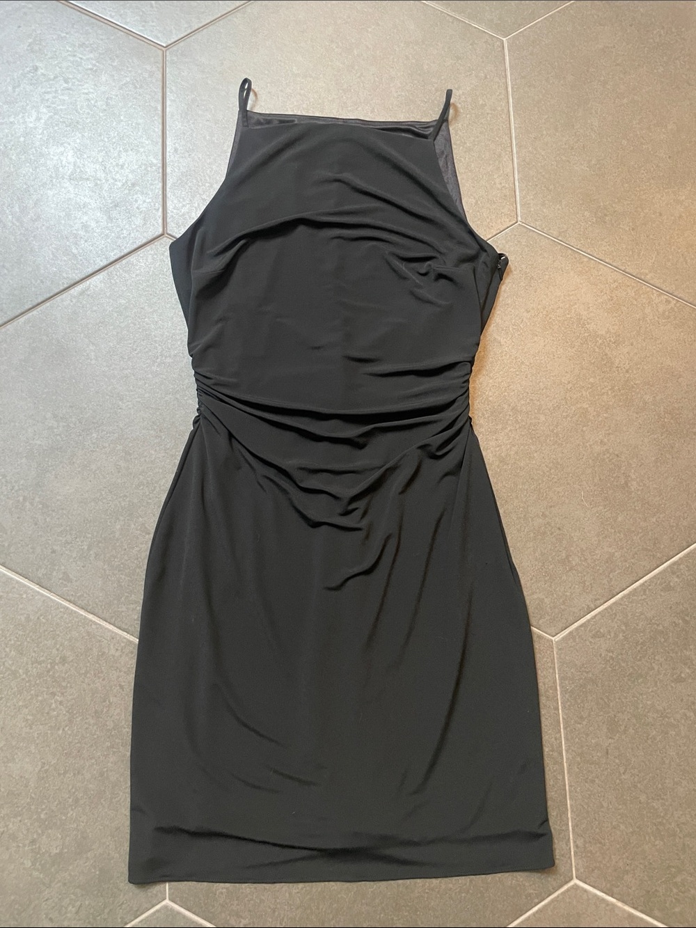 David Meister Little Black Dress Sleeveless Ruched Square Neckline 10